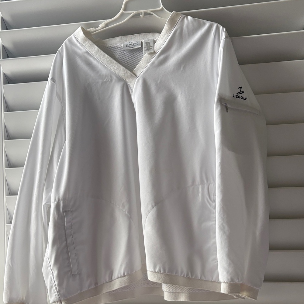 LIZ GOLF CLAIBORNE V NECK WINDBREAKER WOMENS WHITE Sz: 2X; EUC